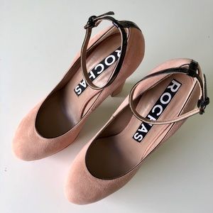 ROCHAS Suede Platform Pumps with Ankle Strap